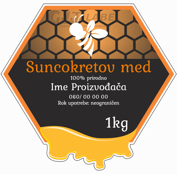 Etikete za med suncokretov 007– samolepljive editabilne etikete latinica/ćirilica